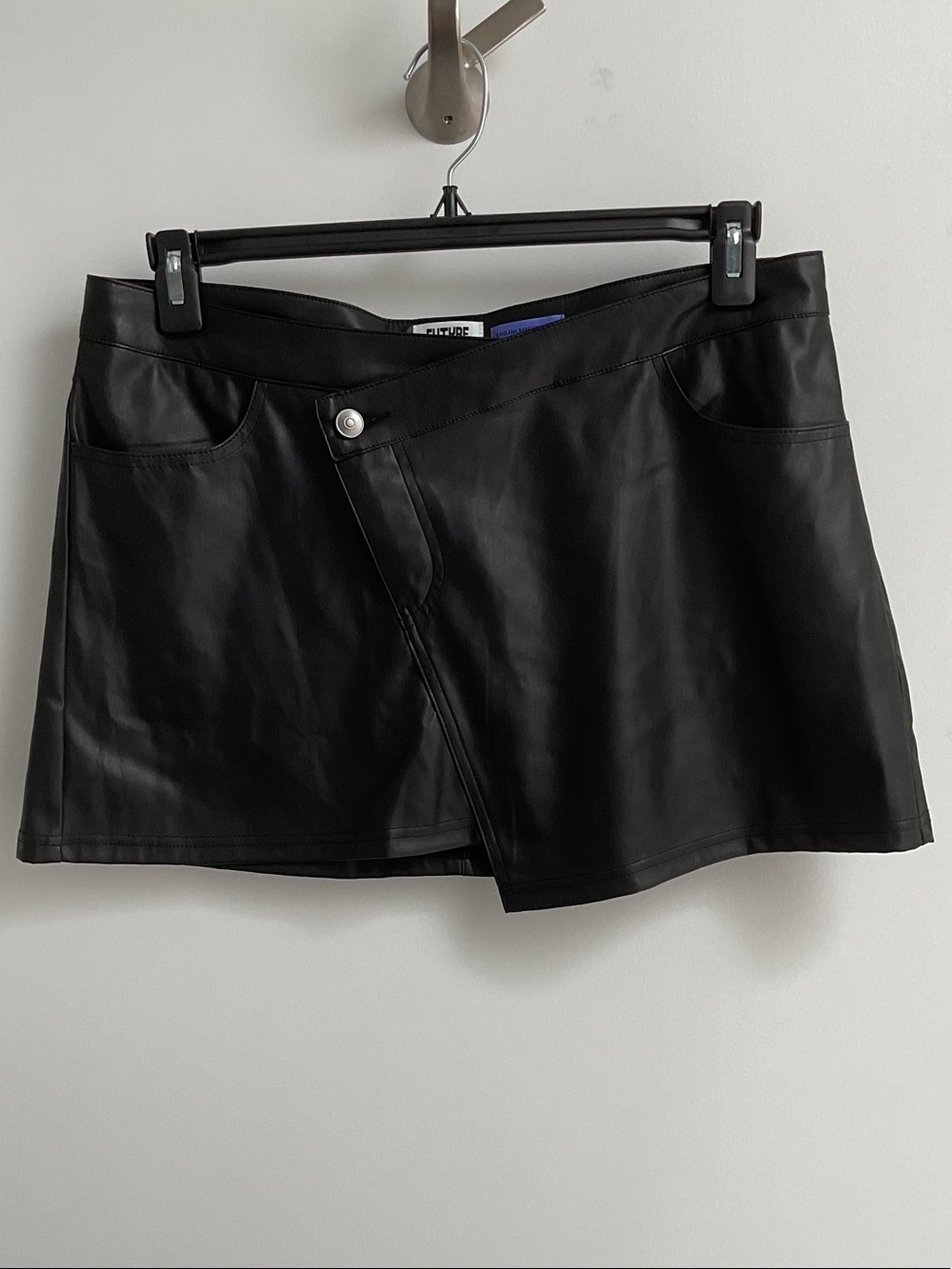 Faux Leather Asymmetric Black Mini Skirt